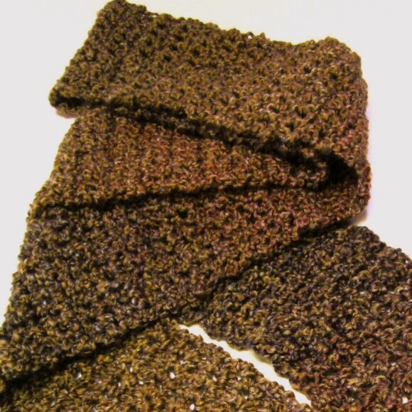 Brown Scarf 100x5 Stripe Handmade Crochet Hand Knit Chunky Christmas Gift NWT - Picture 2 of 8